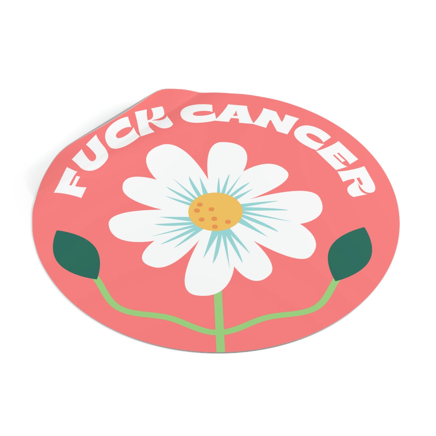 F*ck Cancer Flower Pink Round Vinyl Stickers