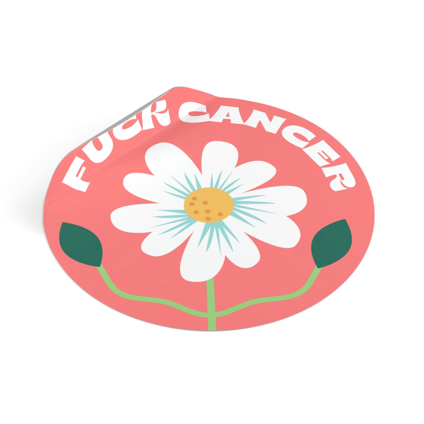 F*ck Cancer Flower Pink Round Vinyl Stickers