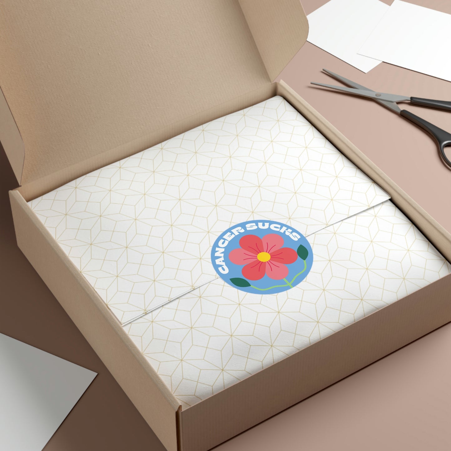 Cancer Sucks Flower Blue Round Vinyl Stickers