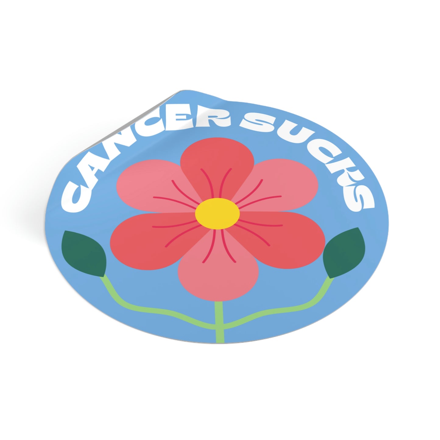 Cancer Sucks Flower Blue Round Vinyl Stickers