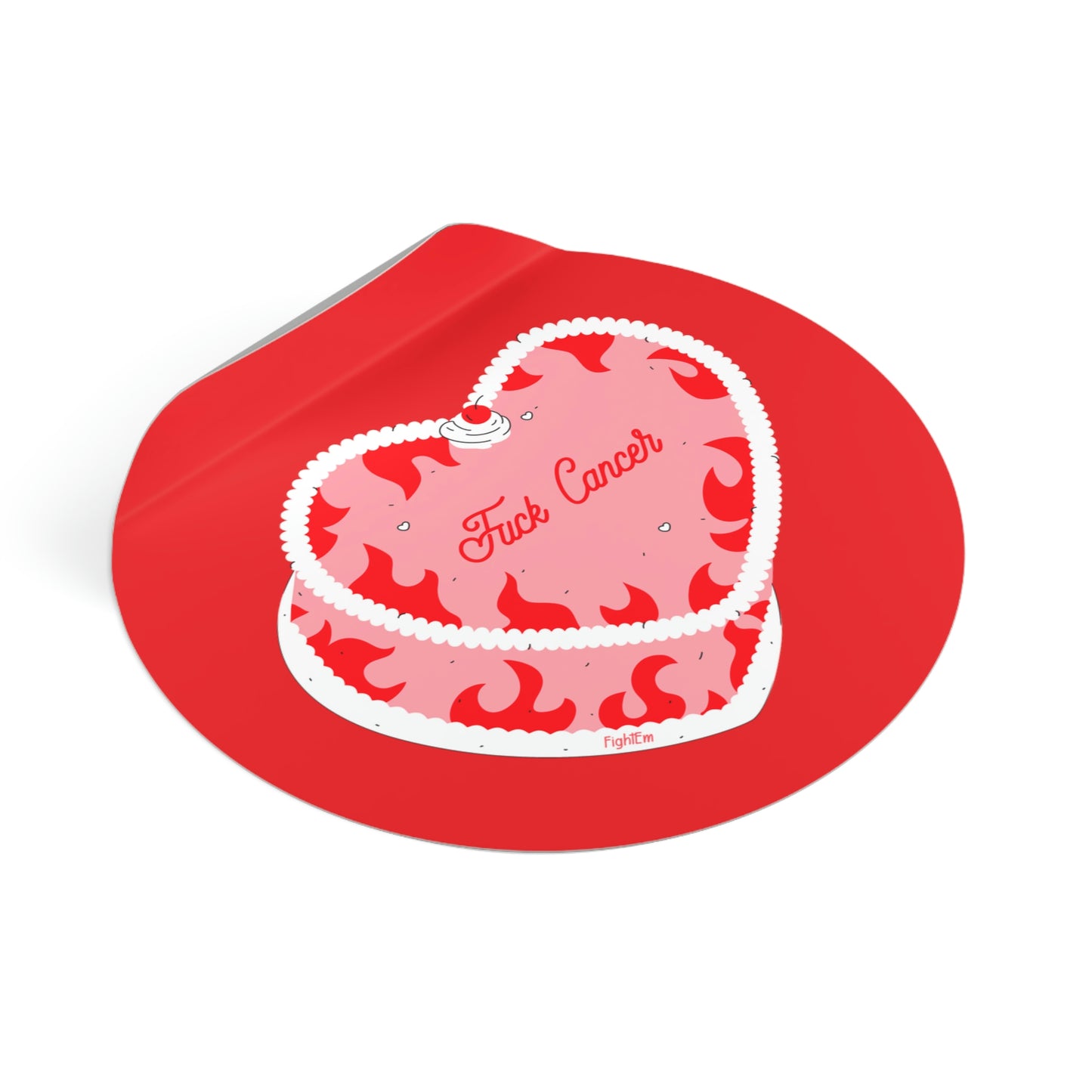 F*ck Cancer Flame Cake Round Vinyl Sticker