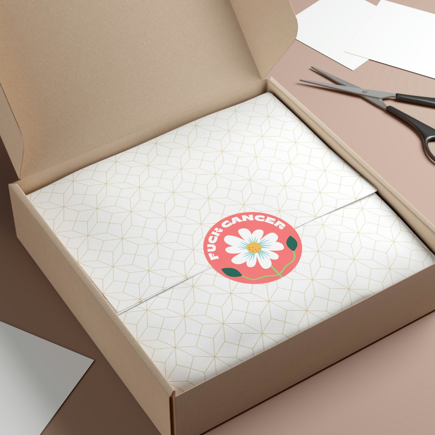 F*ck Cancer Flower Pink Round Vinyl Stickers