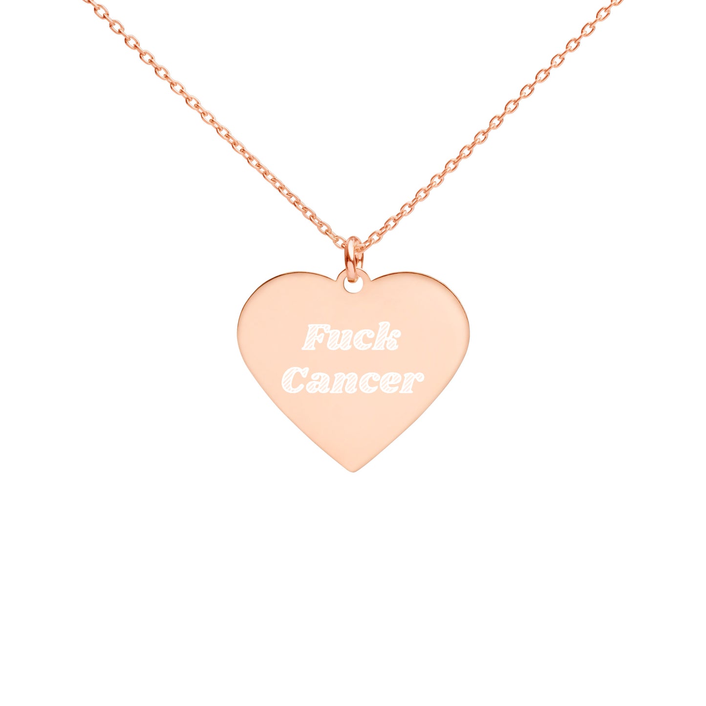 F*ck Cancer Engraved Silver Heart Necklace