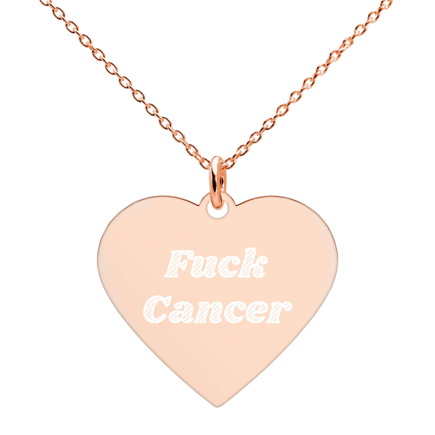 F*ck Cancer Engraved Silver Heart Necklace