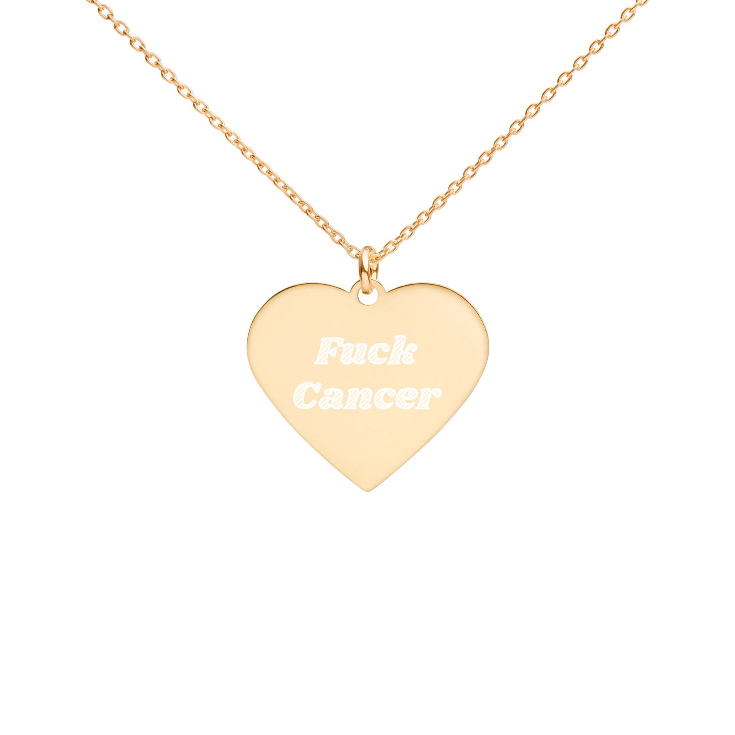 F*ck Cancer Engraved Silver Heart Necklace