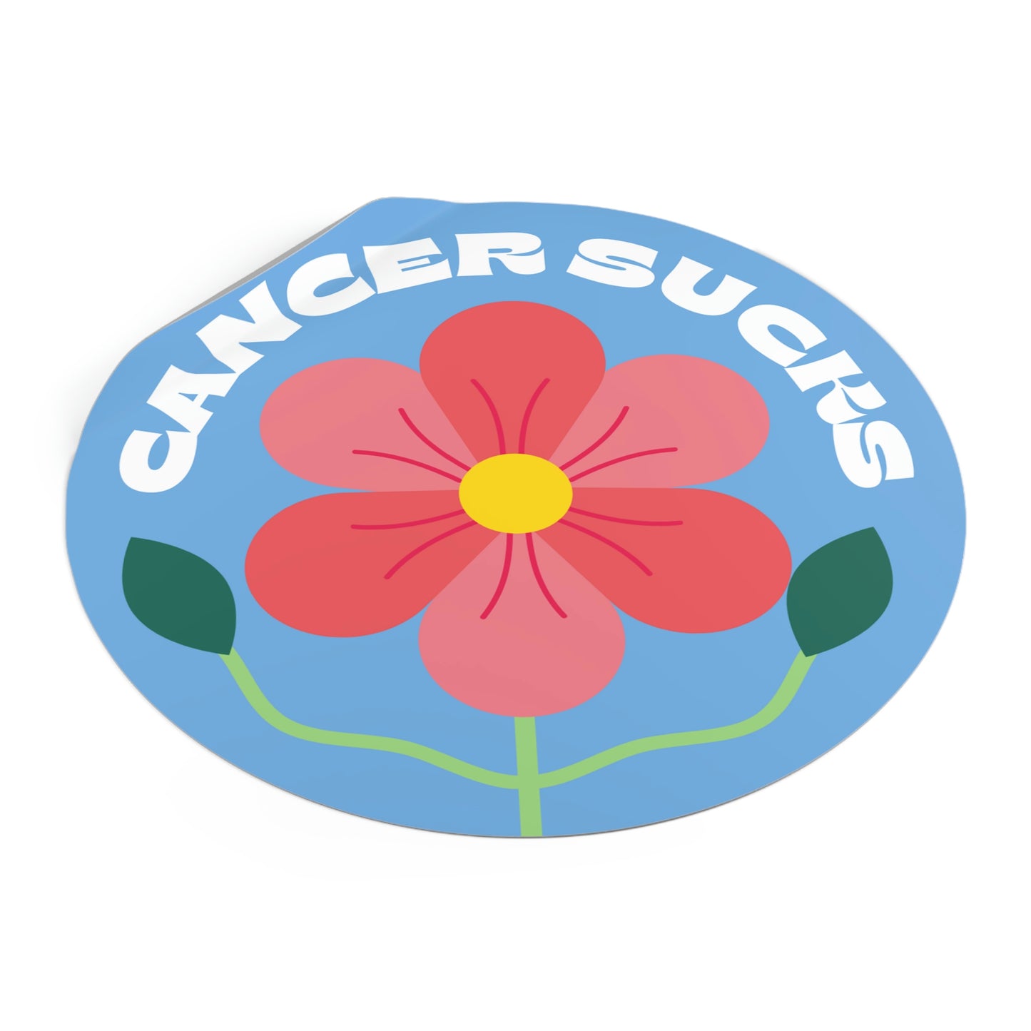 Cancer Sucks Flower Blue Round Vinyl Stickers