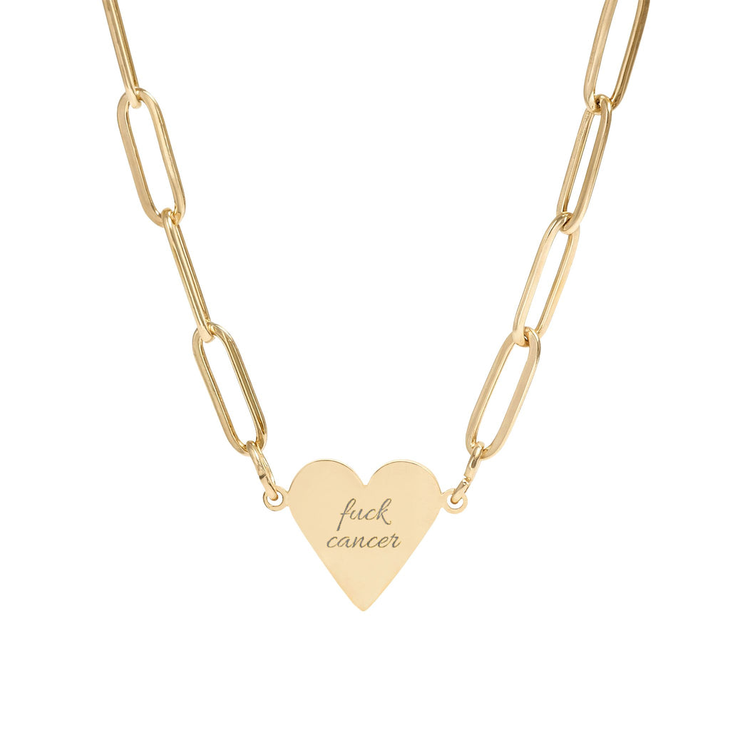 Engraved Paperclip F*ck Cancer Heart Necklace — Cancer Awareness Heart Pendant Chain