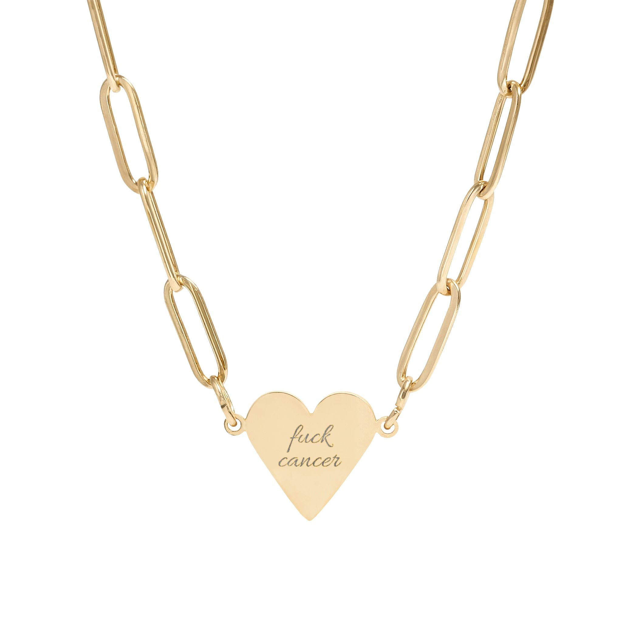 Engraved Paperclip F*ck Cancer Heart Necklace — Cancer Awareness Heart Pendant Chain