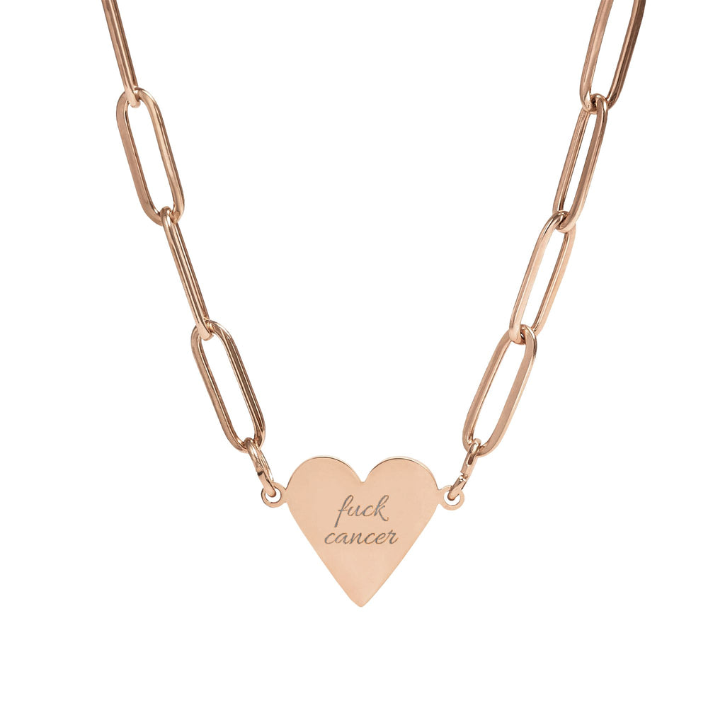 Engraved Paperclip F*ck Cancer Heart Necklace — Cancer Awareness Heart Pendant Chain