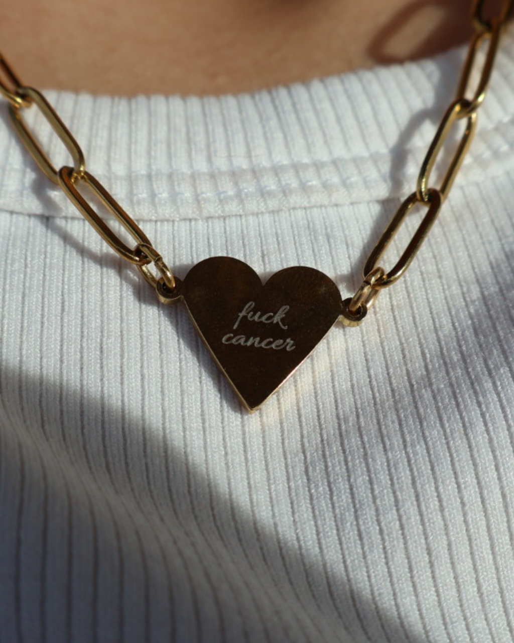 Engraved Paperclip F*ck Cancer Heart Necklace — Cancer Awareness Heart Pendant Chain