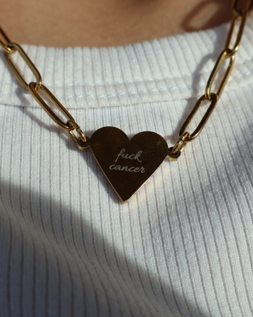 Engraved Paperclip F*ck Cancer Heart Necklace — Cancer Awareness Heart Pendant Chain