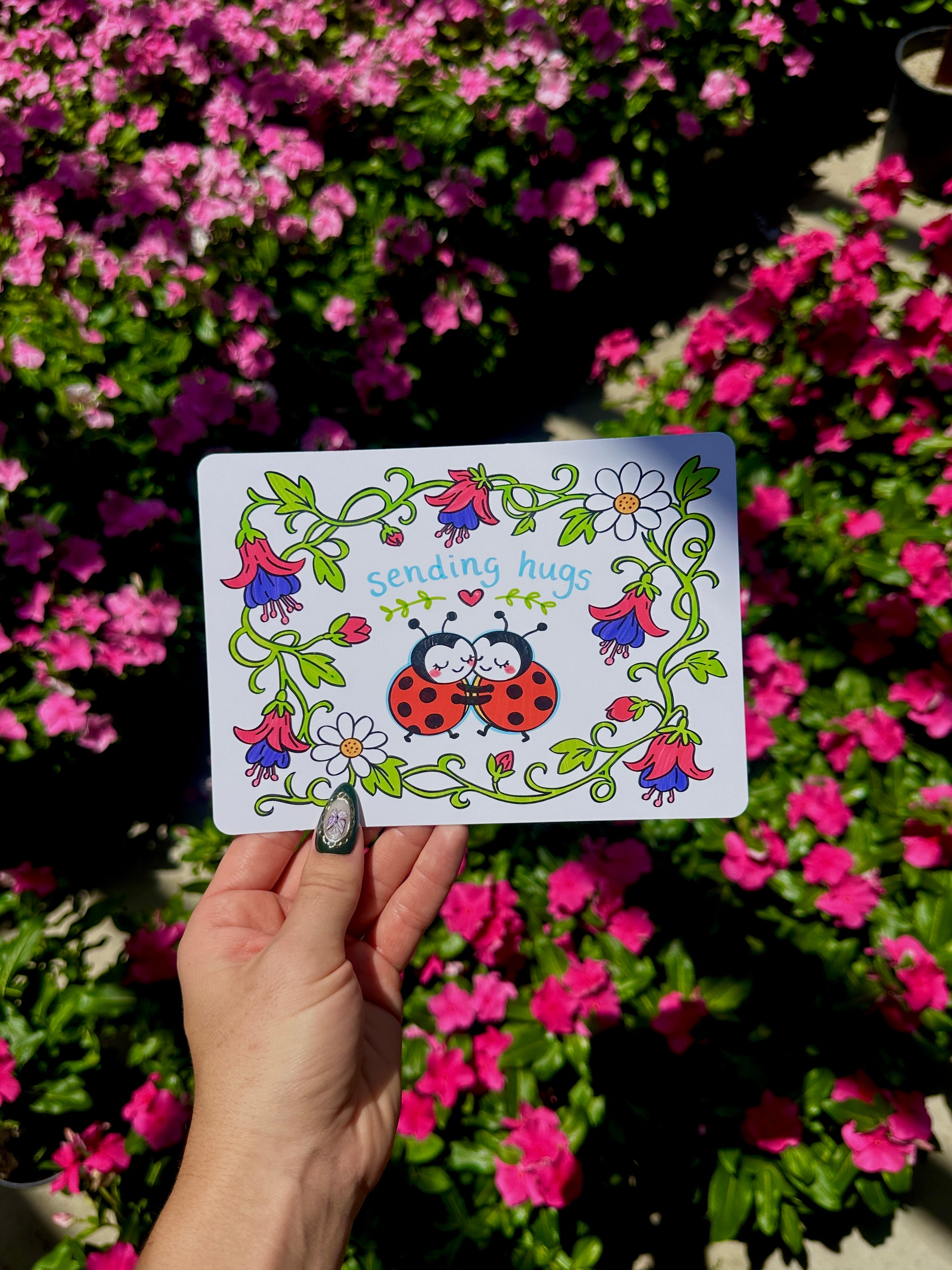 Sending Hugs Ladybug Postcard (7 x 5 in)