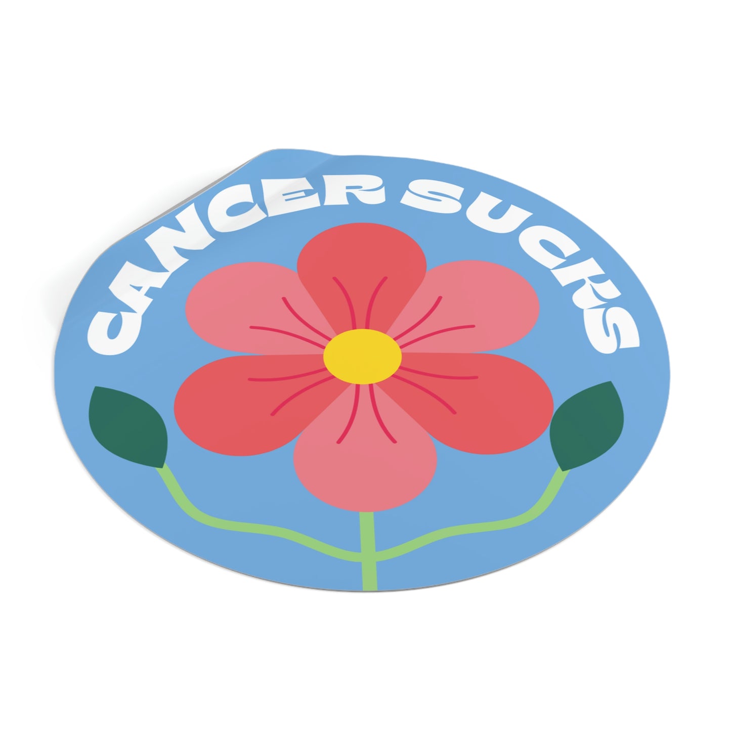 Cancer Sucks Flower Blue Round Vinyl Stickers