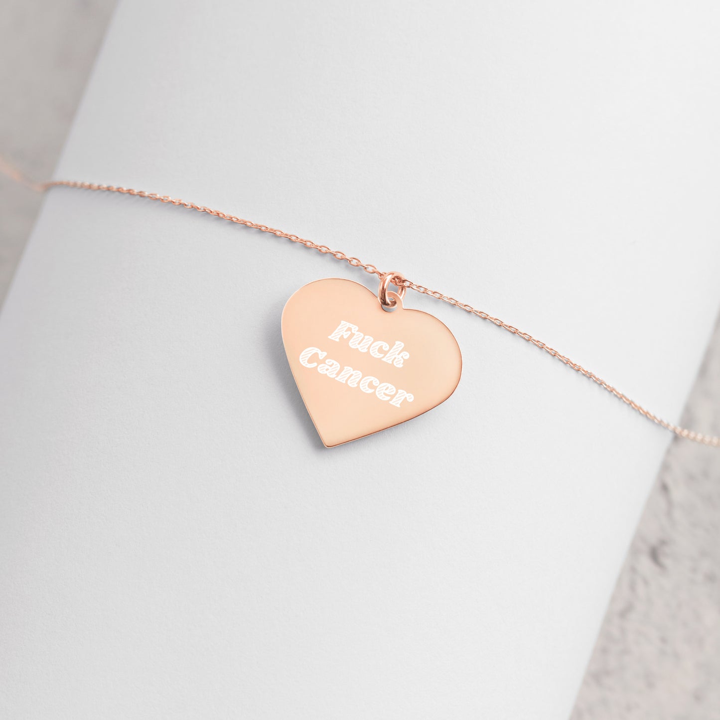 F*ck Cancer Engraved Silver Heart Necklace