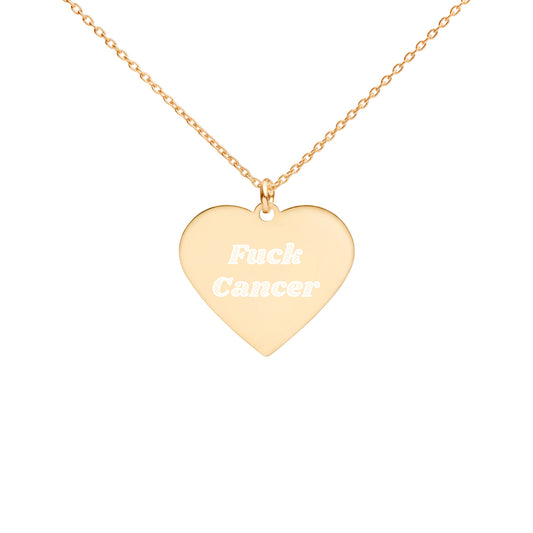 F*ck Cancer Engraved Silver Heart Necklace